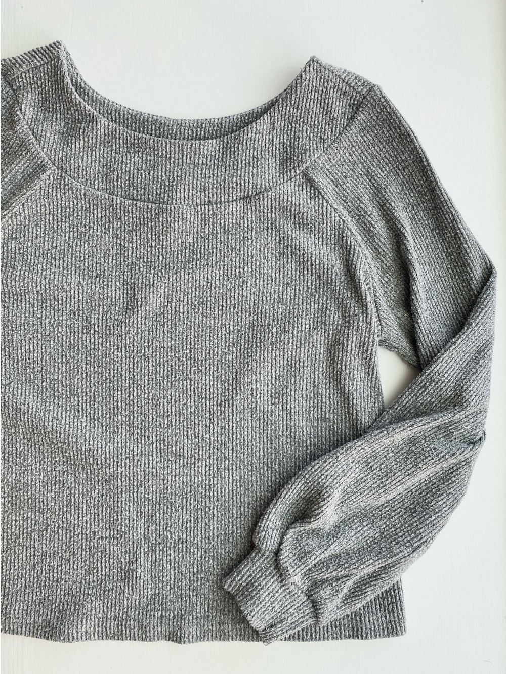 Tropik Poly-Blend Cozy Gray Ribbed Crewneck Sweater